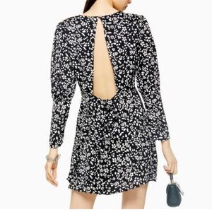 NWT Top Shop Austin Long Sleeve Mini Dress with open back black and white floral